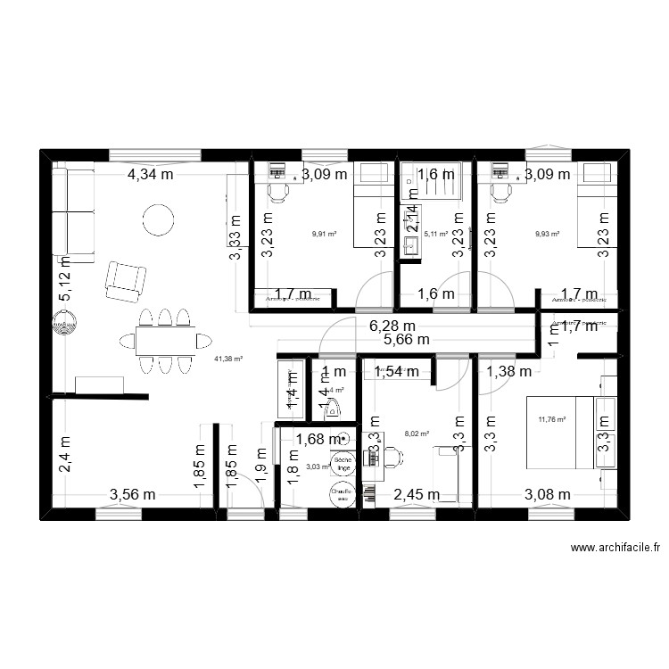 Plan 1. Plan de 8 pièces et 91 m2