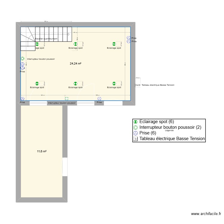 ENNA. Plan de 2 pièces et 36 m2