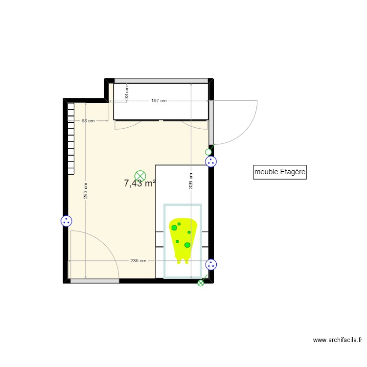 petite chambreze. Plan de 1 pièce et 7 m2