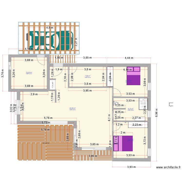 dernière version L 2. Plan de 6 pièces et 98 m2