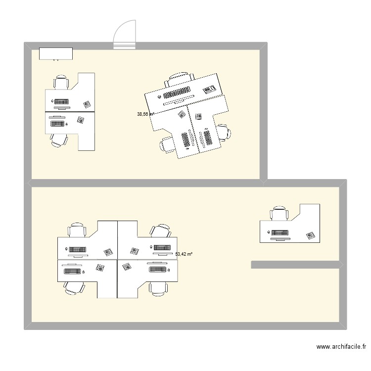 Bureau becam. Plan de 2 pièces et 92 m2