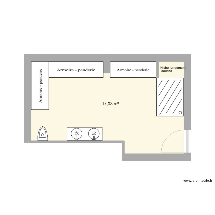 SDB ETAGE FILLE EREN. Plan de 1 pièce et 17 m2