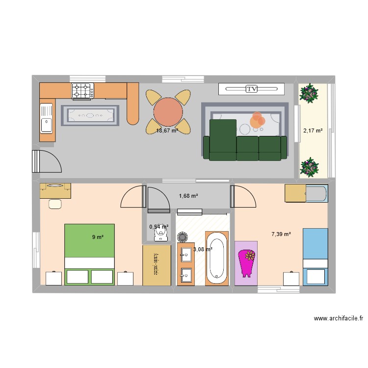 APPAT. Plan de 7 pièces et 43 m2