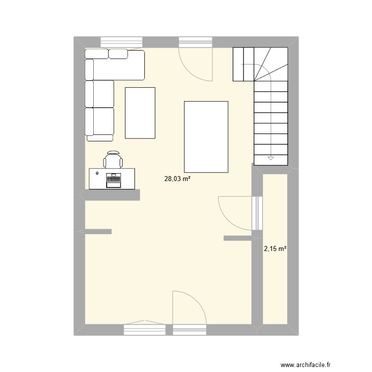 rdc. Plan de 2 pièces et 30 m2