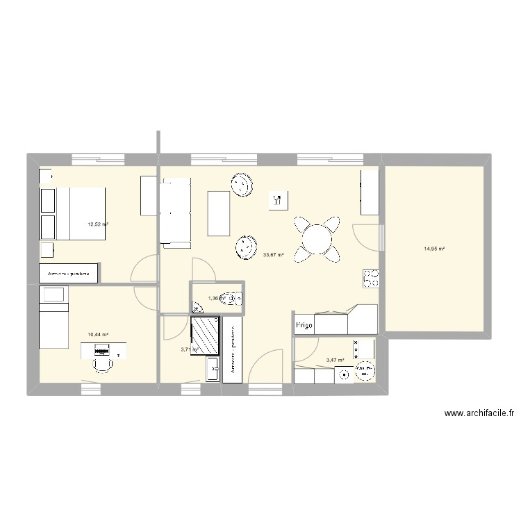 M1 + g. Plan de 7 pièces et 80 m2