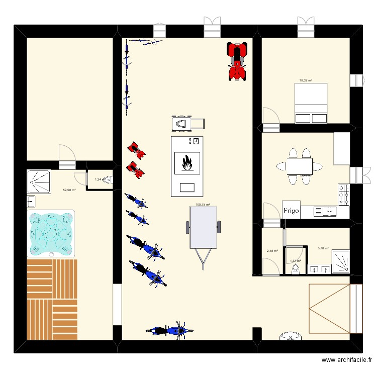 Sous sol Maison Familliale. Plan de 8 pièces et 217 m2