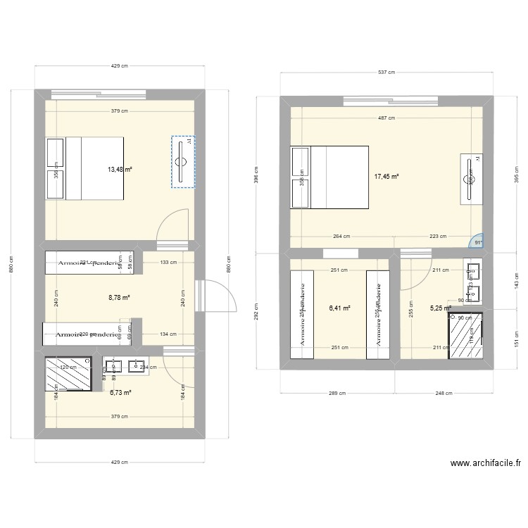 Suite parentale. Plan de 6 pièces et 58 m2