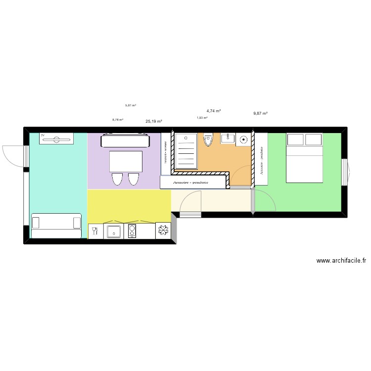 devoir 2 avec meuble essai 2. Plan de 3 pièces et 40 m2