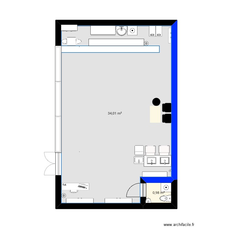 Salon. Plan de 2 pièces et 35 m2