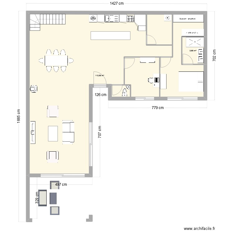 CASA BELLA RDC. Plan de 2 pièces et 117 m2