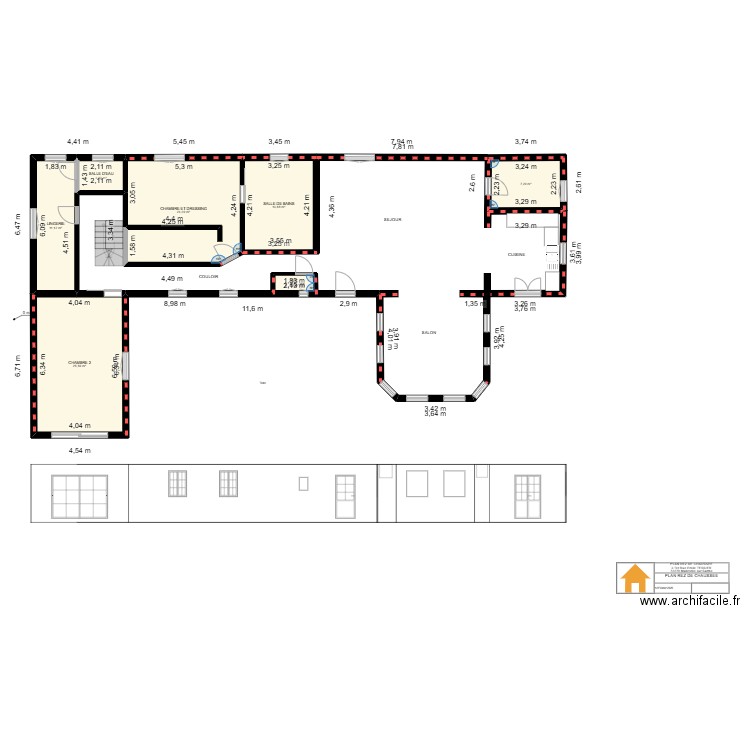 PLAN MAISON MALICORNE RDC. Plan de 7 pièces et 86 m2