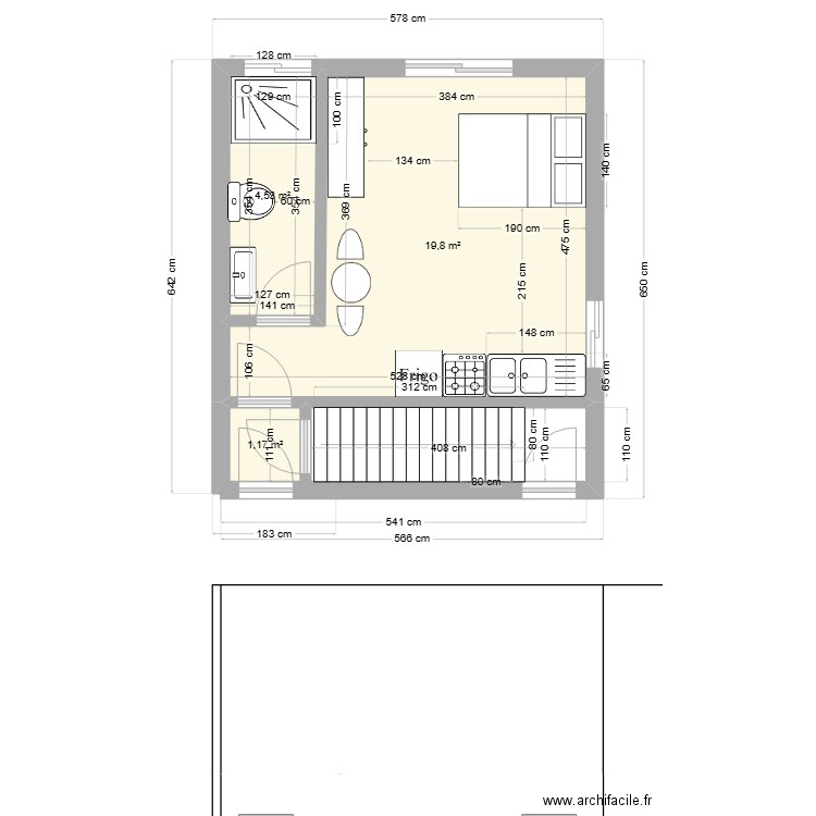 chew wam option 2 estudios. Plan de 4 pièces et 30 m2