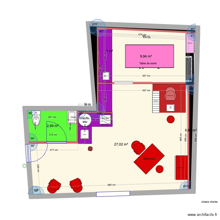 Plan a l'échelle exact avec aménagements. Plan de 5 pièces et 42 m2