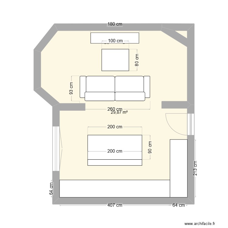 Séjour. Plan de 1 pièce et 30 m2