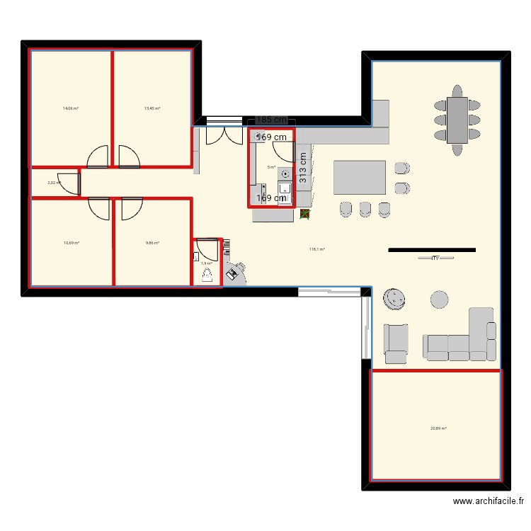 Maison H. Plan de 9 pièces et 259 m2