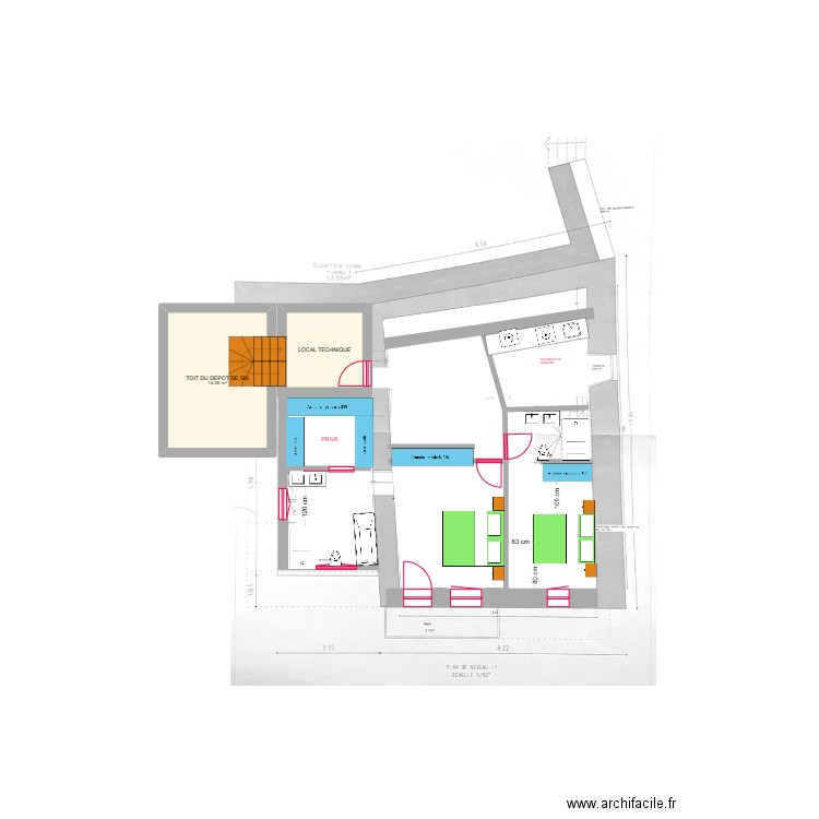 LE CHATELARD MOYEN  2 ESC DEPLACE. Plan de 2 pièces et 21 m2