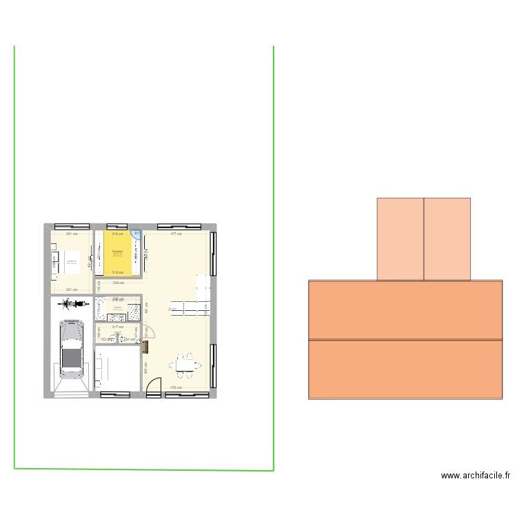 maison pat garage. Plan de 5 pièces et 91 m2