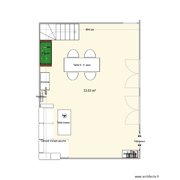 Rugles etage. Plan de 1 pièce et 33 m2