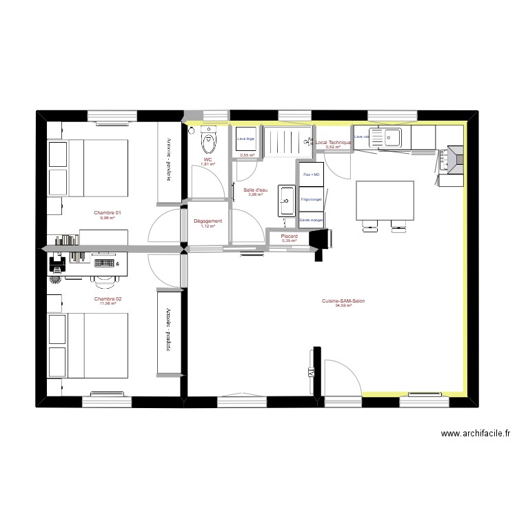 PLAN 07 AMENAGEMENT INTERIEUR. Plan de 9 pièces et 64 m2