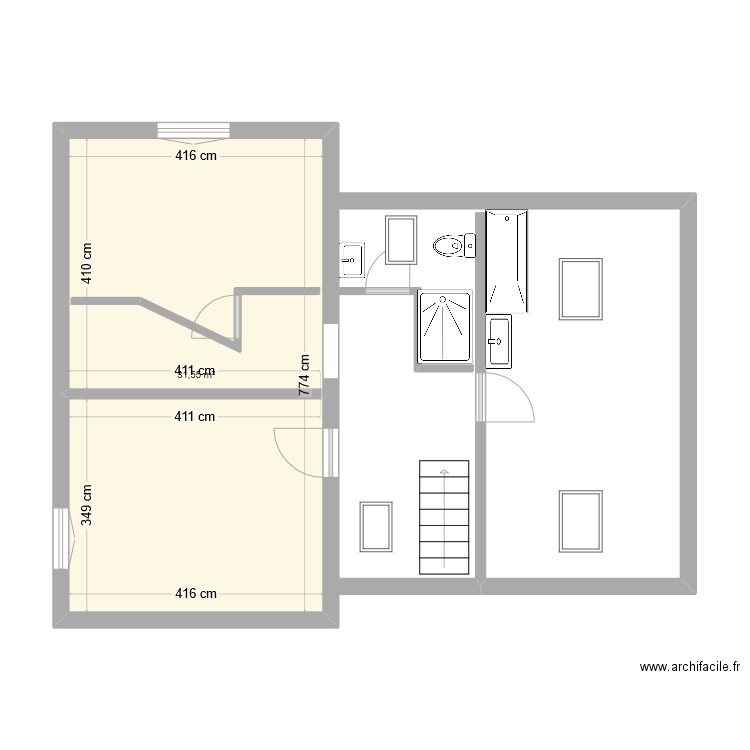 etage. Plan de 1 pièce et 32 m2