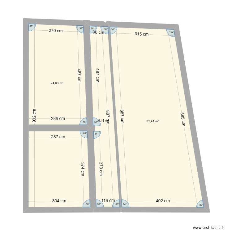 Lezoux 2024. Plan de 3 pièces et 65 m2