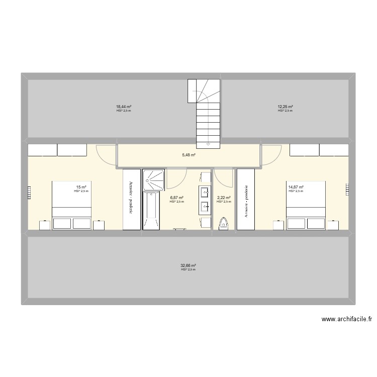 Etage 2. Plan de 8 pièces et 108 m2