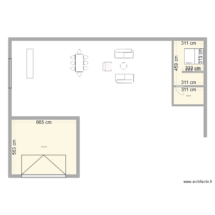 RDC Jerome 2. Plan de 3 pièces et 57 m2