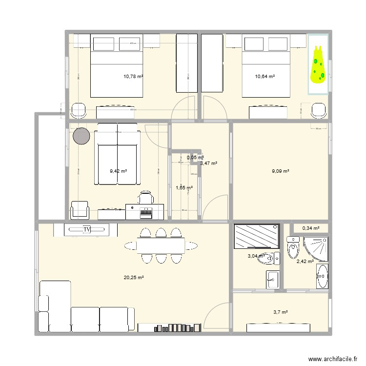 1el1112345. Plan de 12 pièces et 75 m2