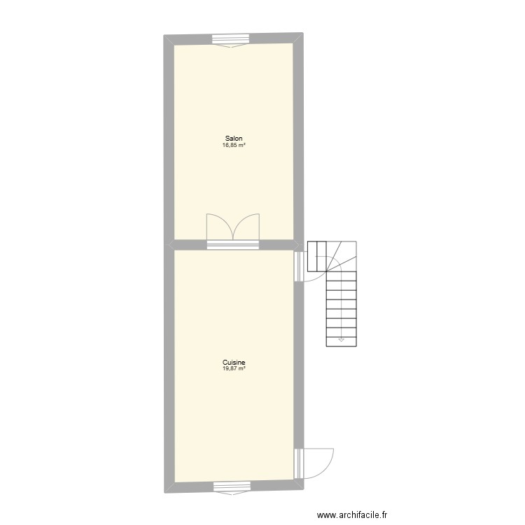 Triplex. Plan de 2 pièces et 37 m2