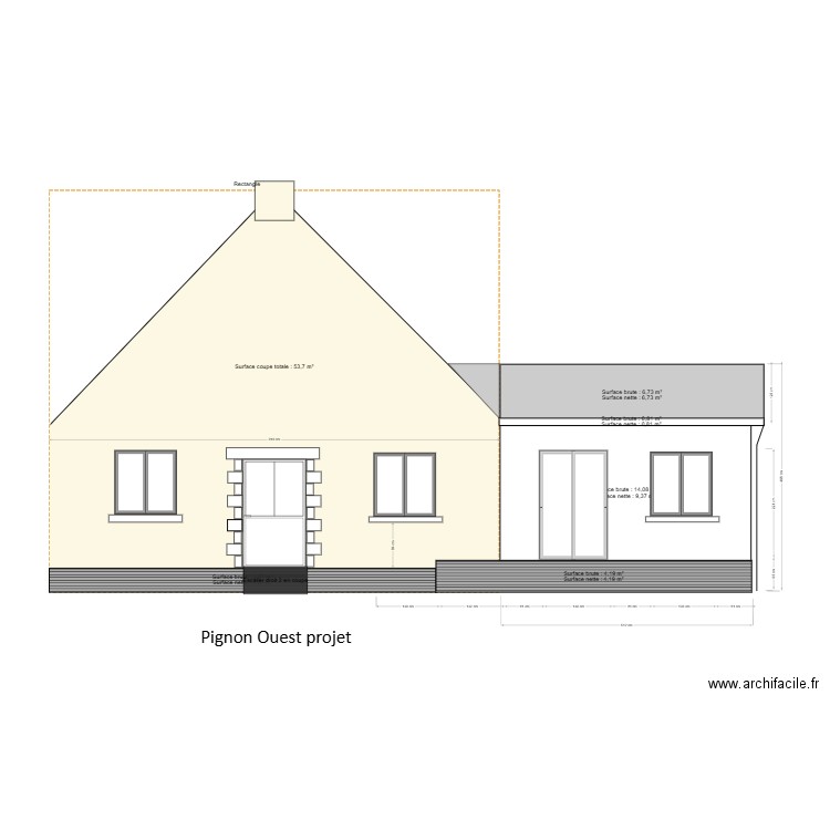 Pignon ouest existant. Plan de 0 pièce et 0 m2