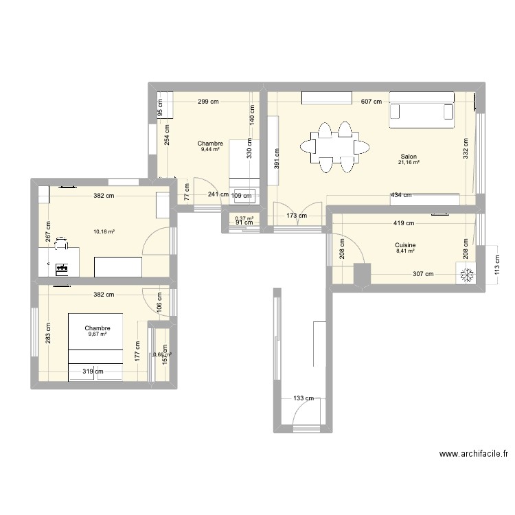 appartement. Plan de 7 pièces et 60 m2