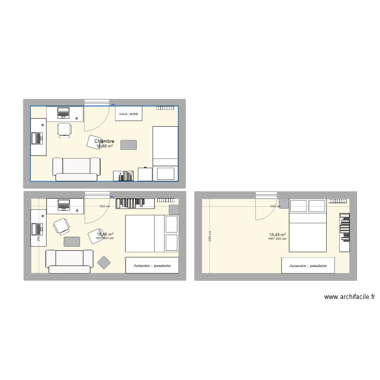 Elizalaplusbelle. Plan de 3 pièces et 46 m2