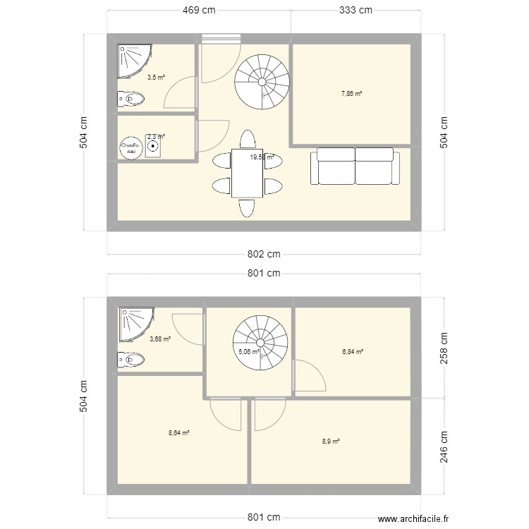 Pleubian V12. Plan de 9 pièces et 66 m2