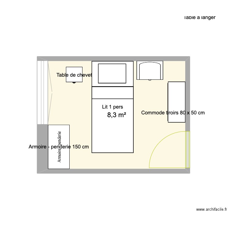 Chambre Madeleine. Plan de 1 pièce et 8 m2