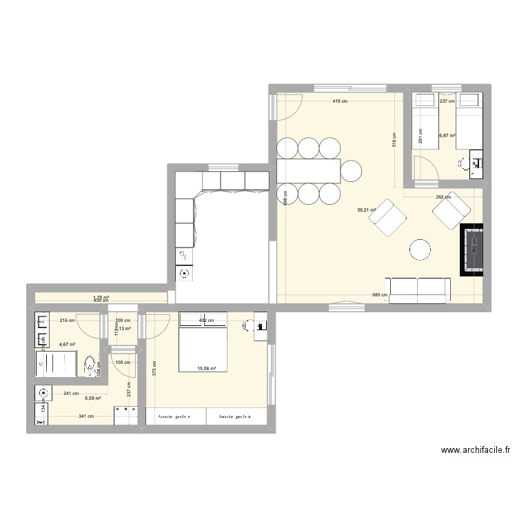 Angoulins V1. Plan de 7 pièces et 74 m2