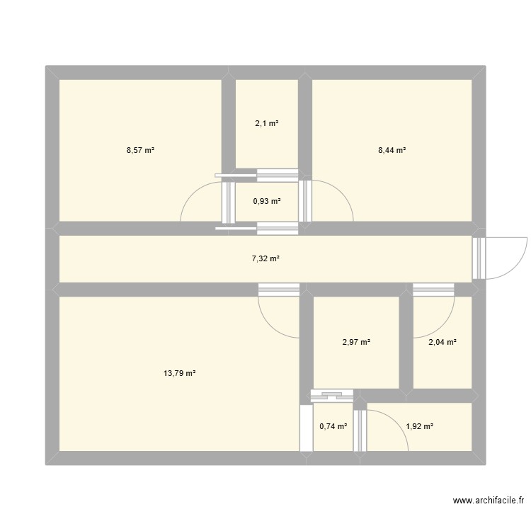 Cuartos. Plan de 10 pièces et 49 m2