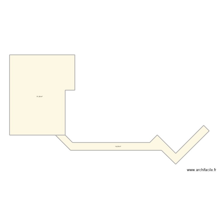 Corot - Terrasse. Plan de 2 pièces et 66 m2
