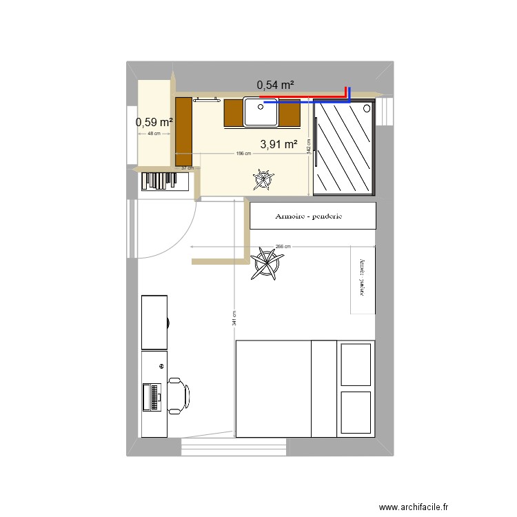 SdB 1. Plan de 3 pièces et 5 m2