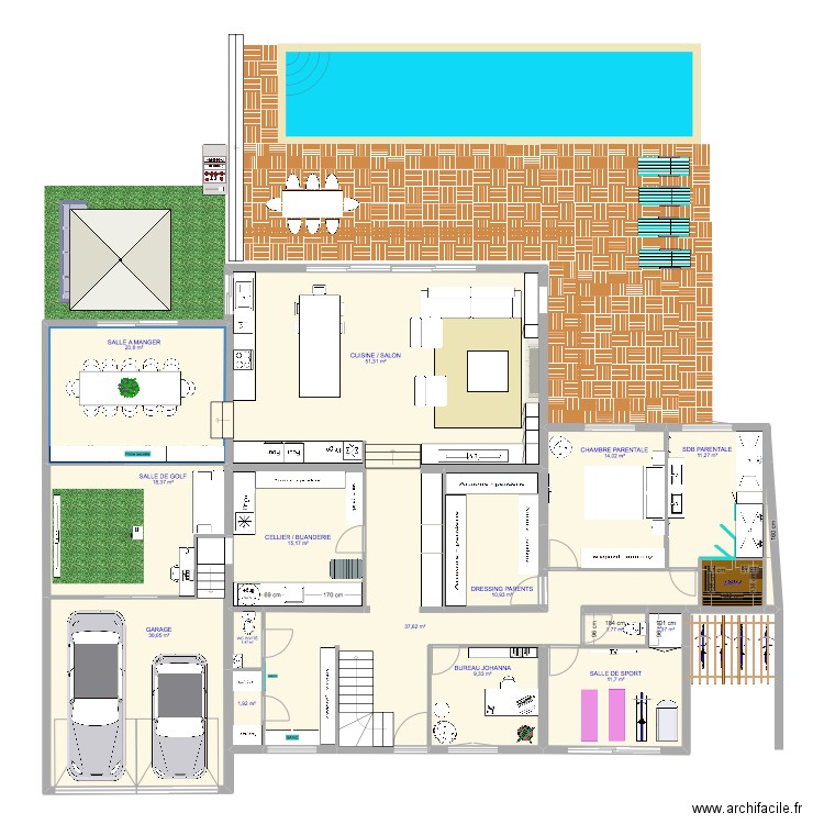 MAISON IA RDC 5.13. Plan de 16 pièces et 239 m2