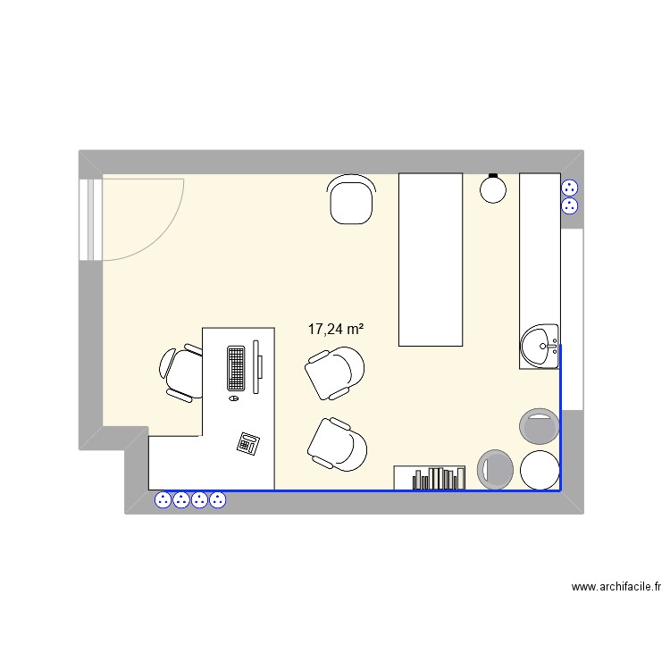 Bureau médical. Plan de 1 pièce et 17 m2