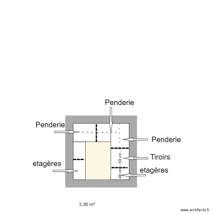 dressing. Plan de 1 pièce et 3 m2