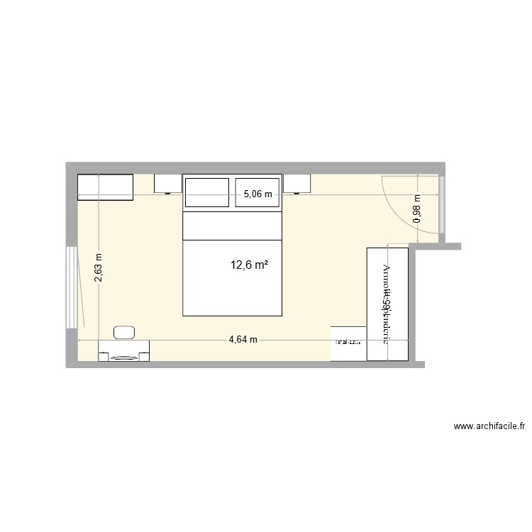 CH Lamberte. Plan de 1 pièce et 13 m2