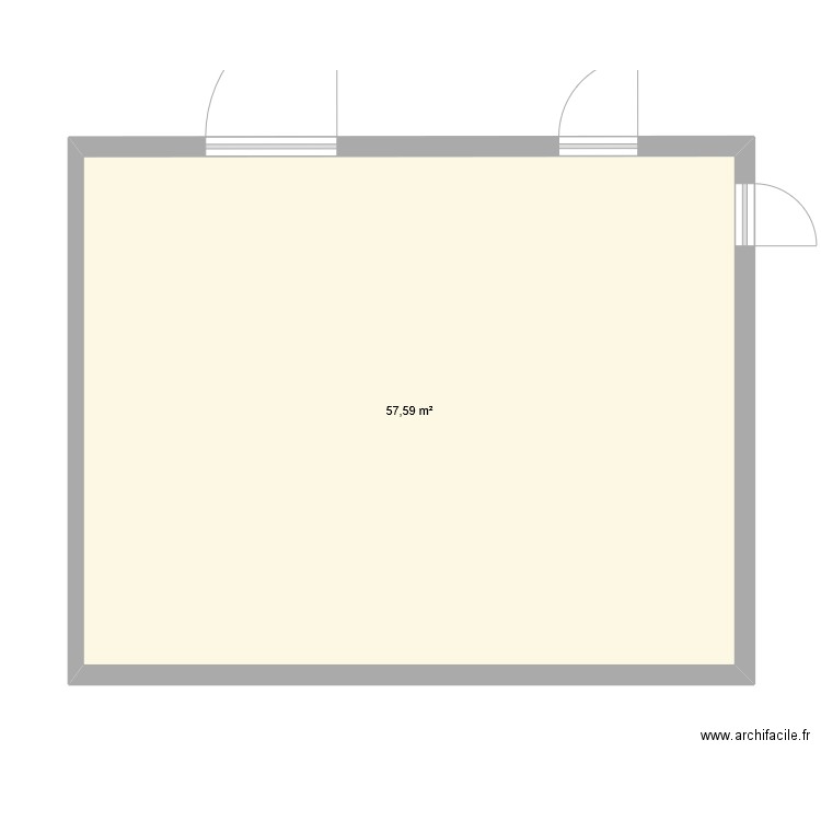 cuisine. Plan de 1 pièce et 58 m2