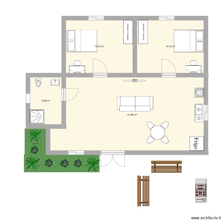 cosmonaute. Plan de 4 pièces et 76 m2