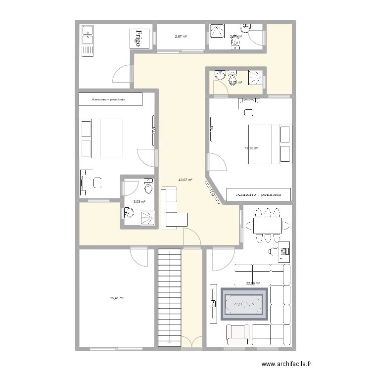 Plan KM18 1er étage. Plan de 8 pièces et 110 m2