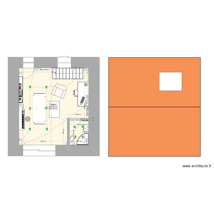 Aucey gîte 1. Plan de 3 pièces et 60 m2