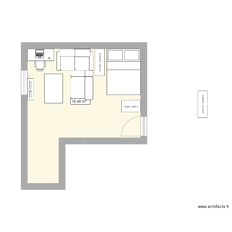 Studio. Plan de 1 pièce et 19 m2