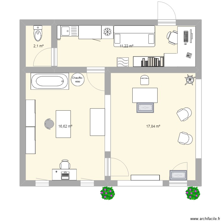 salon toilettage. Plan de 4 pièces et 48 m2