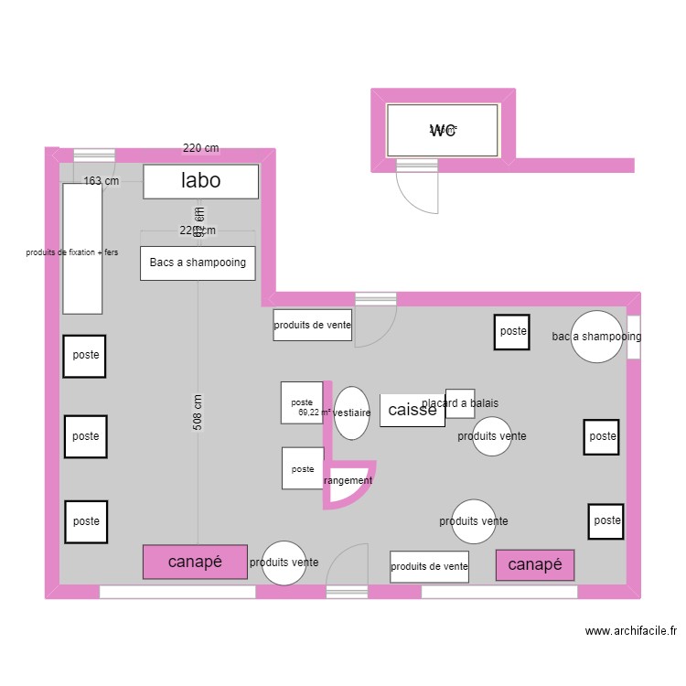 moi. Plan de 2 pièces et 72 m2