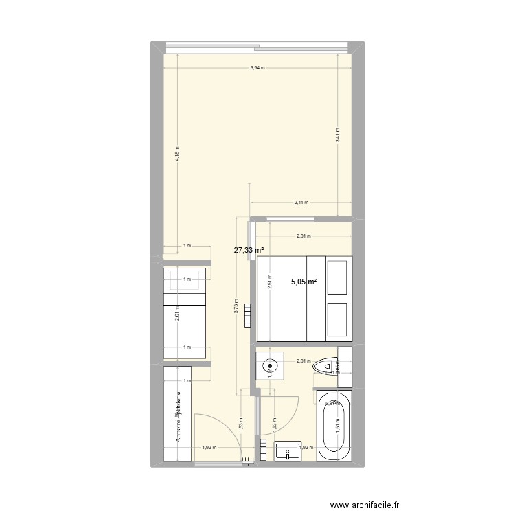 La Touss. Plan de 2 pièces et 32 m2